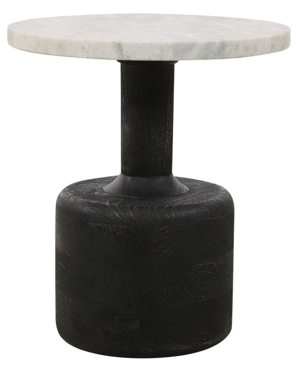 HomeRoots 21" Distressed Black Solid Wood & White Marble Round Pedestal End Table – Vintage Charm & Versatile Use 605356