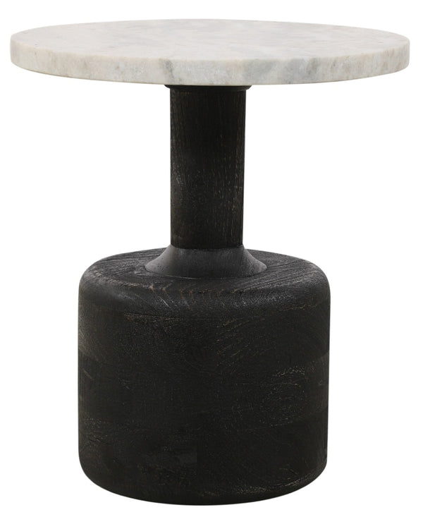 HomeRoots 21" Distressed Black Solid Wood & White Marble Round Pedestal End Table – Vintage Charm & Versatile Use 605356