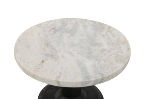 HomeRoots 21" Distressed Black Solid Wood & White Marble Round Pedestal End Table – Vintage Charm & Versatile Use 605356