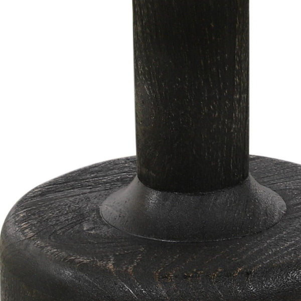 HomeRoots 21" Distressed Black Solid Wood & White Marble Round Pedestal End Table – Vintage Charm & Versatile Use 605356