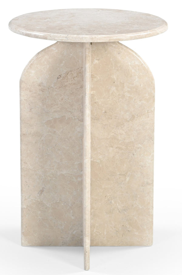 HomeRoots 24" Cream Marble Round Pedestal End Table – Elegant, Versatile Design for Modern & Classic Spaces 605357