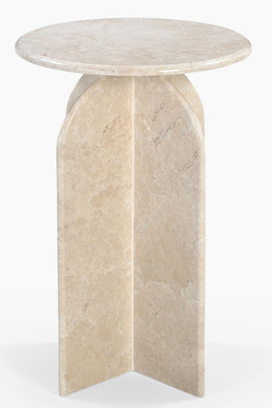 HomeRoots 24" Cream Marble Round Pedestal End Table – Elegant, Versatile Design for Modern & Classic Spaces 605357