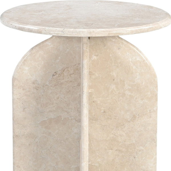 HomeRoots 24" Cream Marble Round Pedestal End Table – Elegant, Versatile Design for Modern & Classic Spaces 605357