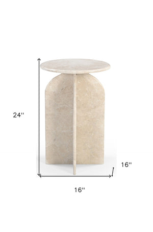 HomeRoots 24" Cream Marble Round Pedestal End Table – Elegant, Versatile Design for Modern & Classic Spaces 605357