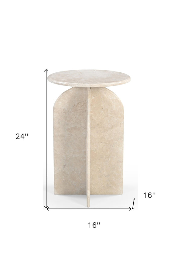 HomeRoots 24" Cream Marble Round Pedestal End Table – Elegant, Versatile Design for Modern & Classic Spaces 605357