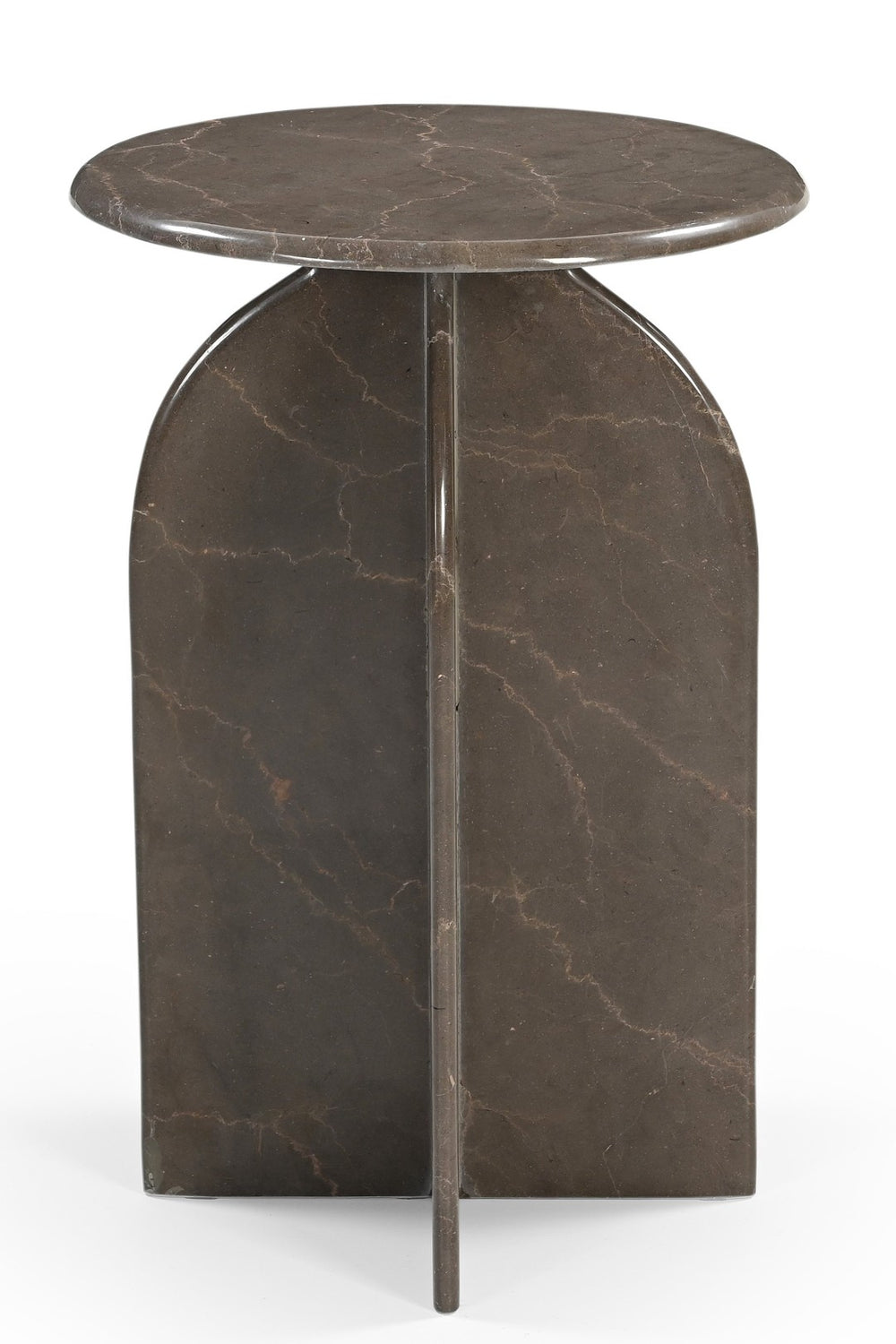 HomeRoots 24" Brown Marble Round Pedestal End Table - Elegant Accent for Living Room, Bedroom, or Office Decor 605358