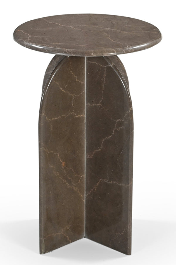 HomeRoots 24" Brown Marble Round Pedestal End Table - Elegant Accent for Living Room, Bedroom, or Office Decor 605358