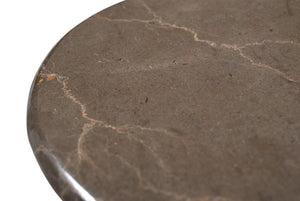 HomeRoots 24" Brown Marble Round Pedestal End Table - Elegant Accent for Living Room, Bedroom, or Office Decor 605358