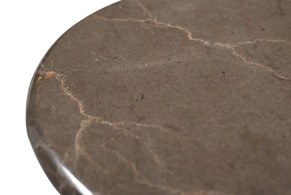HomeRoots 24" Brown Marble Round Pedestal End Table - Elegant Accent for Living Room, Bedroom, or Office Decor 605358