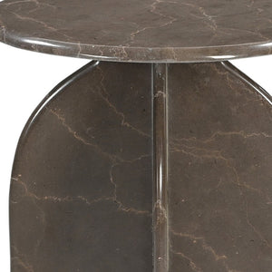 HomeRoots 24" Brown Marble Round Pedestal End Table - Elegant Accent for Living Room, Bedroom, or Office Decor 605358