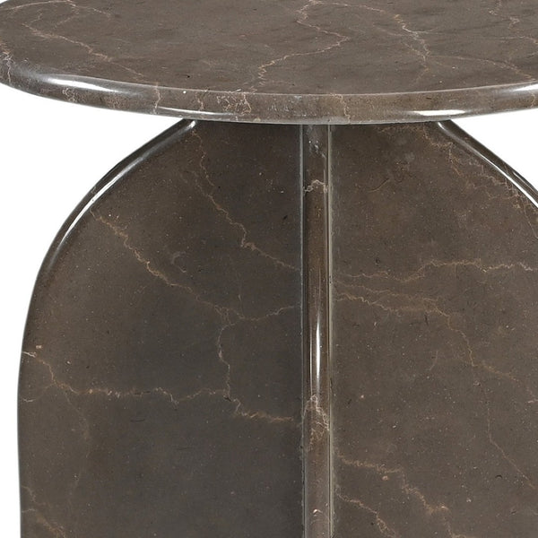 HomeRoots 24" Brown Marble Round Pedestal End Table - Elegant Accent for Living Room, Bedroom, or Office Decor 605358