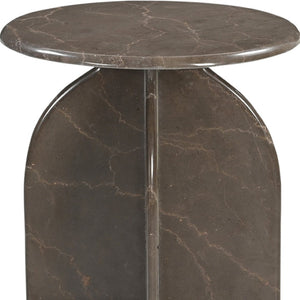 HomeRoots 24" Brown Marble Round Pedestal End Table - Elegant Accent for Living Room, Bedroom, or Office Decor 605358