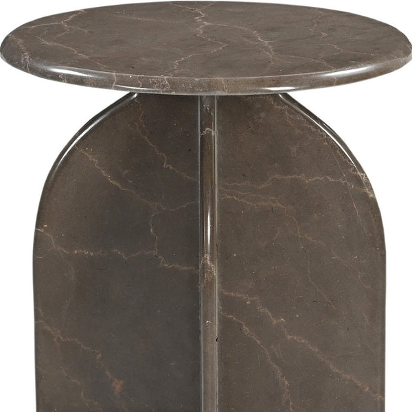 HomeRoots 24" Brown Marble Round Pedestal End Table - Elegant Accent for Living Room, Bedroom, or Office Decor 605358