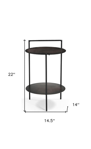 HomeRoots 22" Copper Iron Round End Table with Shelf - Stylish, Durable, Versatile Accent for Any Space! 605359