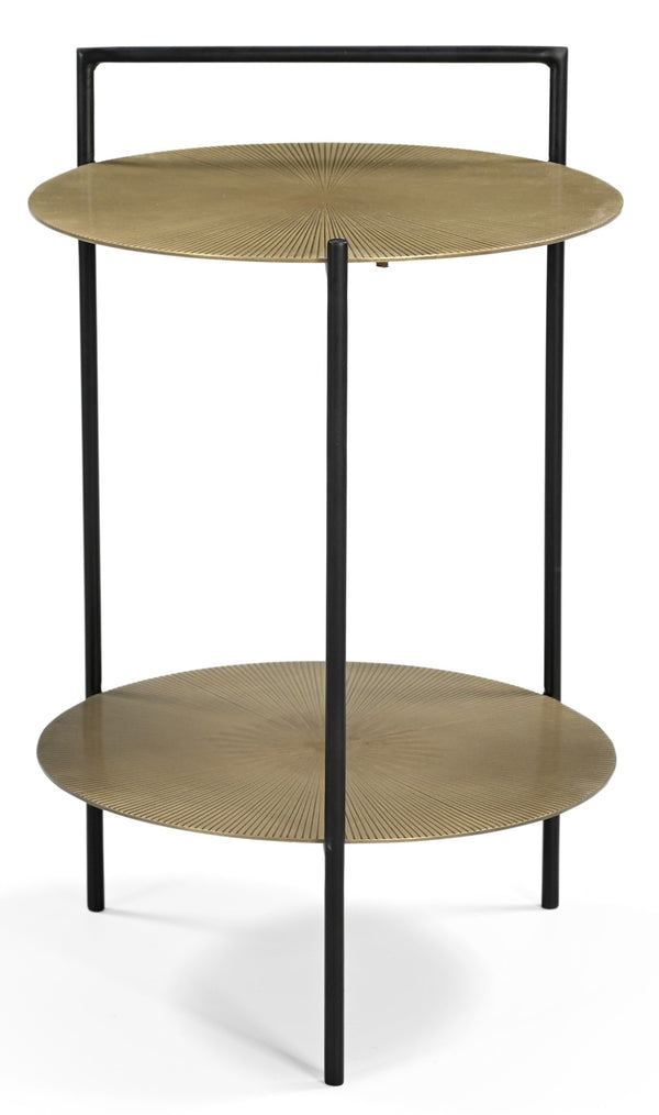 HomeRoots 22" Brass Iron Round End Table with Convenient Shelf - Stylish, Vintage-Inspired Design for Any Space 605360