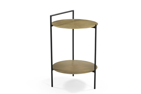 HomeRoots 22" Brass Iron Round End Table with Convenient Shelf - Stylish, Vintage-Inspired Design for Any Space 605360