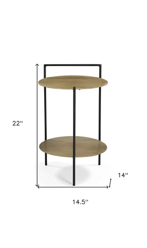 HomeRoots 22" Brass Iron Round End Table with Convenient Shelf - Stylish, Vintage-Inspired Design for Any Space 605360