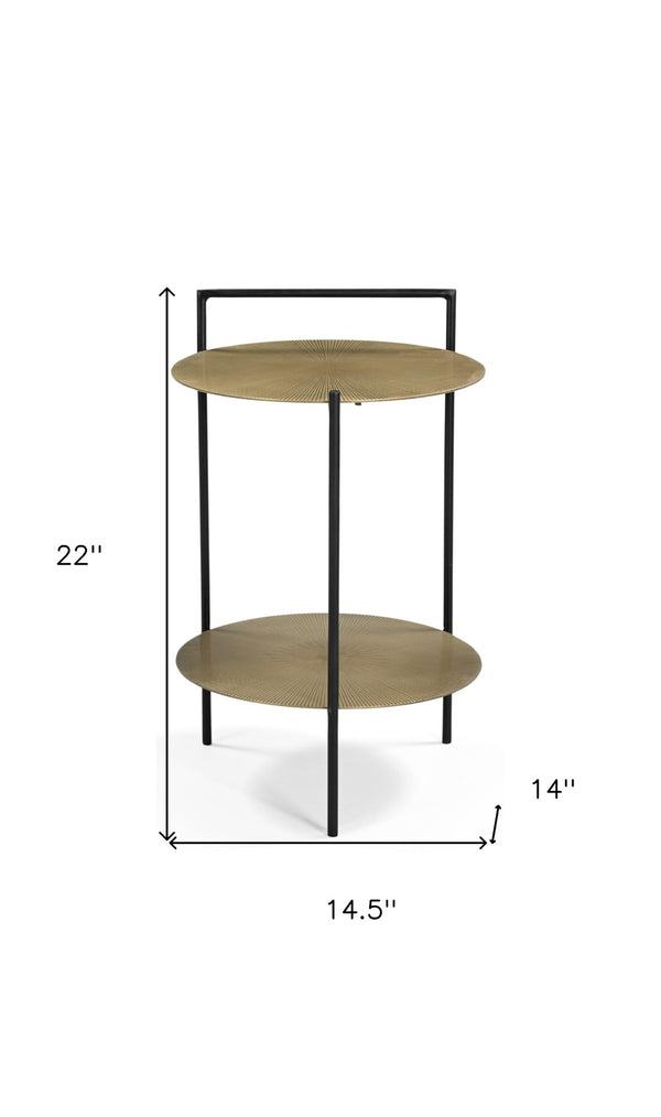 HomeRoots 22" Brass Iron Round End Table with Convenient Shelf - Stylish, Vintage-Inspired Design for Any Space 605360