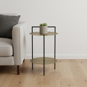 HomeRoots 22" Brass Iron Round End Table with Convenient Shelf - Stylish, Vintage-Inspired Design for Any Space 605360