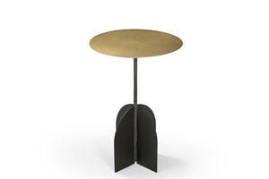 HomeRoots 23" Brass and Black Iron Round Pedestal End Table - Chic Modern Accent for Any Room, Fully Assembled! 605361