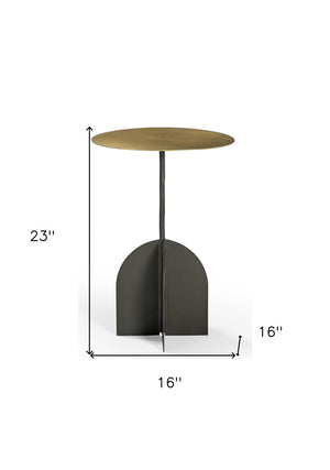 HomeRoots 23" Brass and Black Iron Round Pedestal End Table - Chic Modern Accent for Any Room, Fully Assembled! 605361