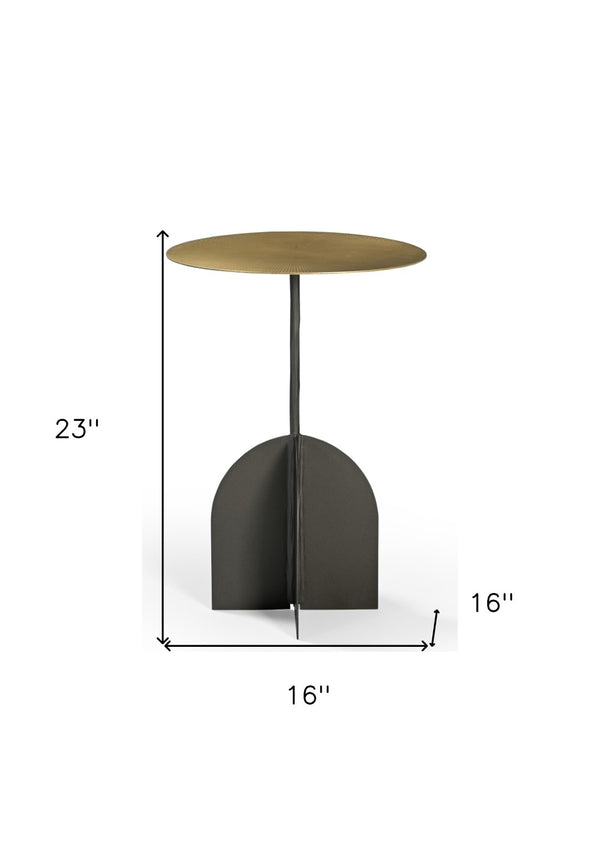 HomeRoots 23" Brass and Black Iron Round Pedestal End Table - Chic Modern Accent for Any Room, Fully Assembled! 605361