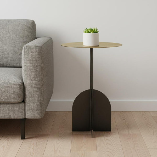 HomeRoots 23" Brass and Black Iron Round Pedestal End Table - Chic Modern Accent for Any Room, Fully Assembled! 605361