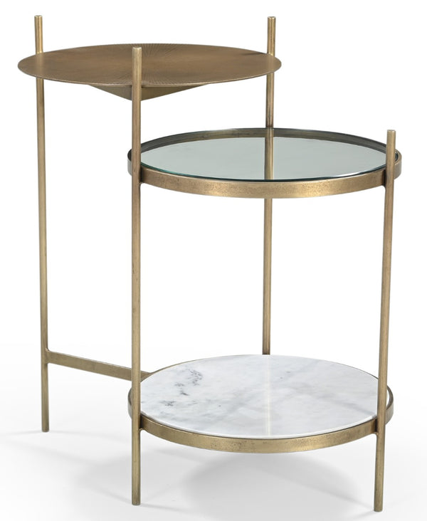 HomeRoots 24" Brass Iron Round End Table – Stylish Compact Design with Shelf for Living Room & Bedroom Use 605362
