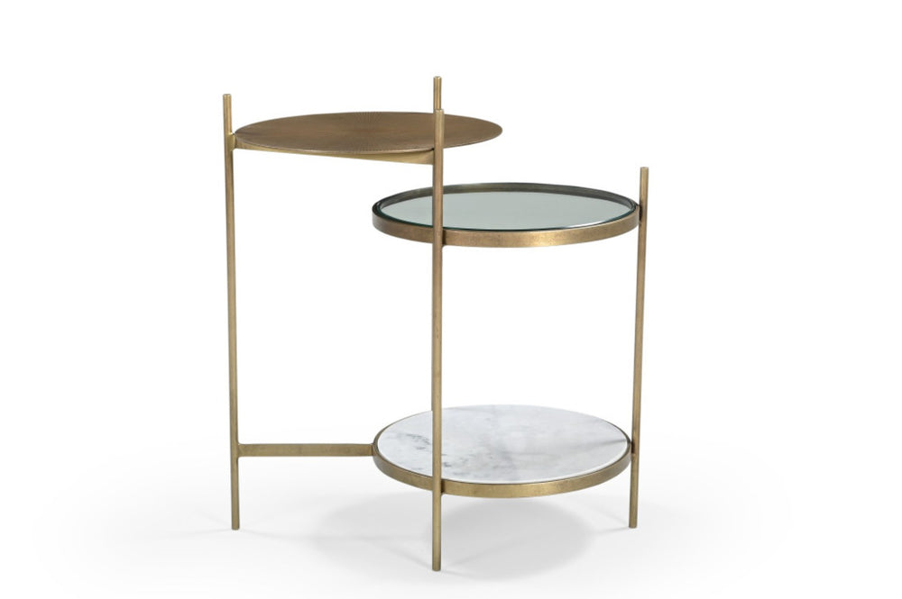 HomeRoots 24" Brass Iron Round End Table – Stylish Compact Design with Shelf for Living Room & Bedroom Use 605362