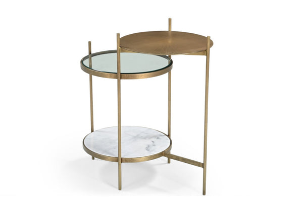 HomeRoots 24" Brass Iron Round End Table – Stylish Compact Design with Shelf for Living Room & Bedroom Use 605362