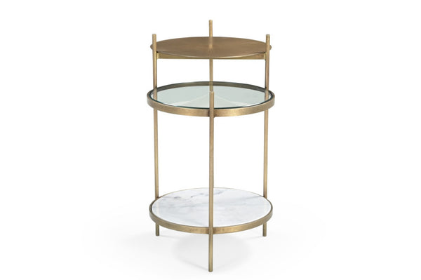 HomeRoots 24" Brass Iron Round End Table – Stylish Compact Design with Shelf for Living Room & Bedroom Use 605362