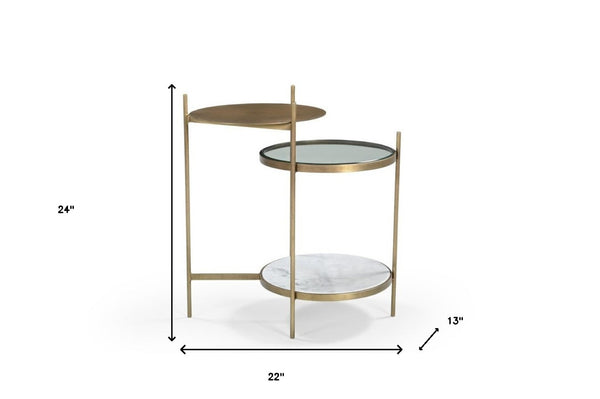 HomeRoots 24" Brass Iron Round End Table – Stylish Compact Design with Shelf for Living Room & Bedroom Use 605362