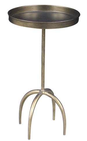 HomeRoots 23" Vintage Brass Distressed Iron Round Pedestal Tray Table - Stylish End Table for Any Space 605363