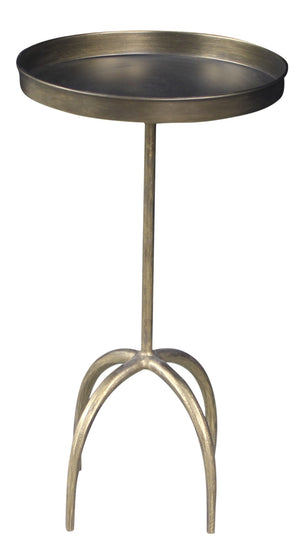 HomeRoots 23" Vintage Brass Distressed Iron Round Pedestal Tray Table - Stylish End Table for Any Space 605363