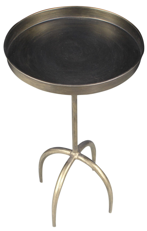 HomeRoots 23" Vintage Brass Distressed Iron Round Pedestal Tray Table - Stylish End Table for Any Space 605363