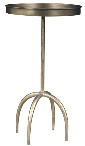 HomeRoots 23" Vintage Brass Distressed Iron Round Pedestal Tray Table - Stylish End Table for Any Space 605363