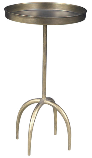 HomeRoots 23" Vintage Brass Distressed Iron Round Pedestal Tray Table - Stylish End Table for Any Space 605363