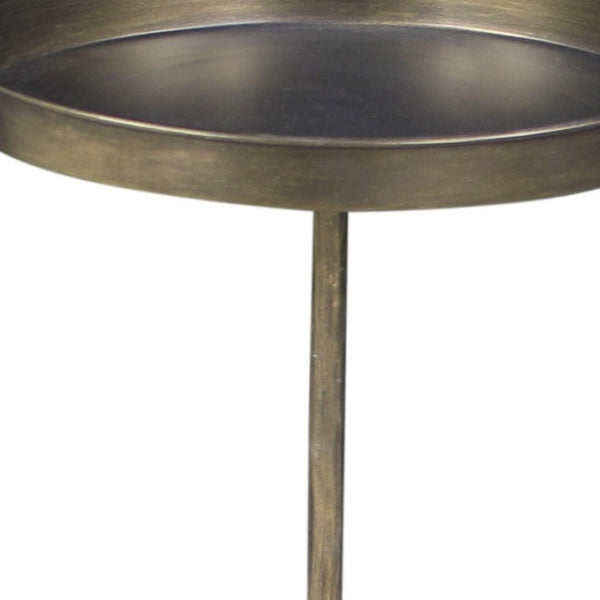 HomeRoots 23" Vintage Brass Distressed Iron Round Pedestal Tray Table - Stylish End Table for Any Space 605363