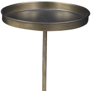 HomeRoots 23" Vintage Brass Distressed Iron Round Pedestal Tray Table - Stylish End Table for Any Space 605363