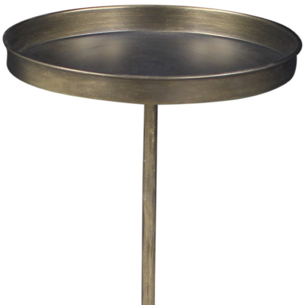 HomeRoots 23" Vintage Brass Distressed Iron Round Pedestal Tray Table - Stylish End Table for Any Space 605363