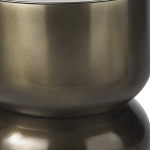HomeRoots 20" Antiqued Gold Iron Drum End Table - Modern Industrial Accent for Living Spaces & Bedrooms 605364