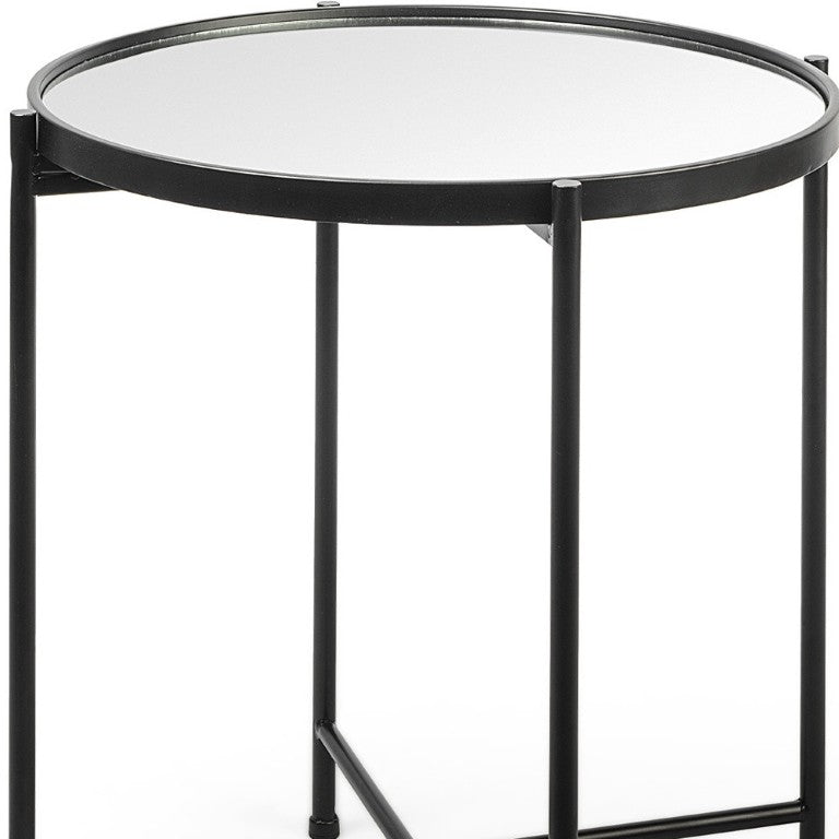 24 Inch Mirrored Glass Top Iron Round End Table for Glam Living Room Decor