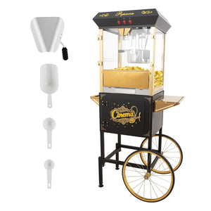 English Elm 16oz Commercial Popcorn Machine with Steel Cart Tempered Glass and 3 Switch Panel W2841P337588