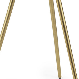 18 Inch Round Glam Tray Table with Stone Top and Golden Metal Base for Living Room