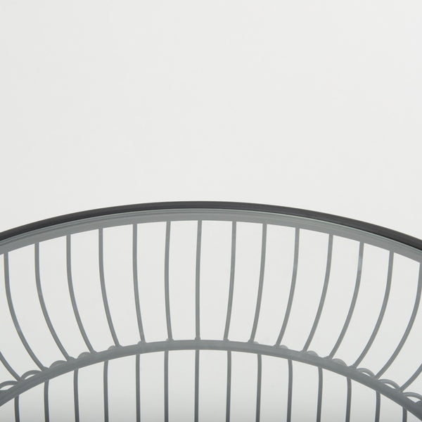 HomeRoots Set of Two Modern Round Drum End Tables with Clear Glass Tops and Stylish Black Wire Bases 605375