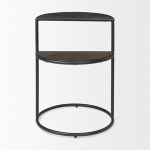 19 Inch Solid Wood Metal Accent Tray Table Espresso Finish for Living Room Use