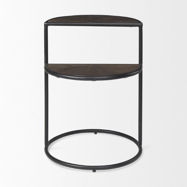 19 Inch Solid Wood Metal Accent Tray Table Espresso Finish for Living Room Use
