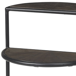 19 Inch Solid Wood Metal Accent Tray Table Espresso Finish for Living Room Use