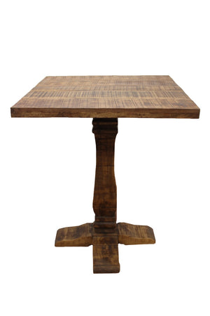 HomeRoots 36" Brown Solid Wood Square Pedestal Bar Table - Rustic Vintage Design for Home & Commercial Use 605386