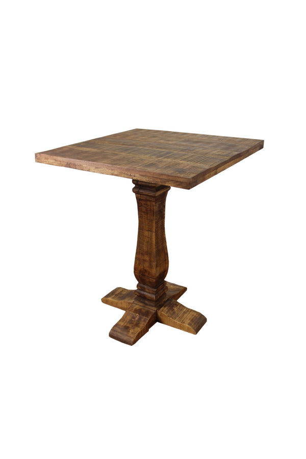 HomeRoots 36" Brown Solid Wood Square Pedestal Bar Table - Rustic Vintage Design for Home & Commercial Use 605386